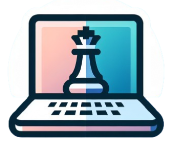 Chess piece in a laptop. Brand logo for learn-chess.online